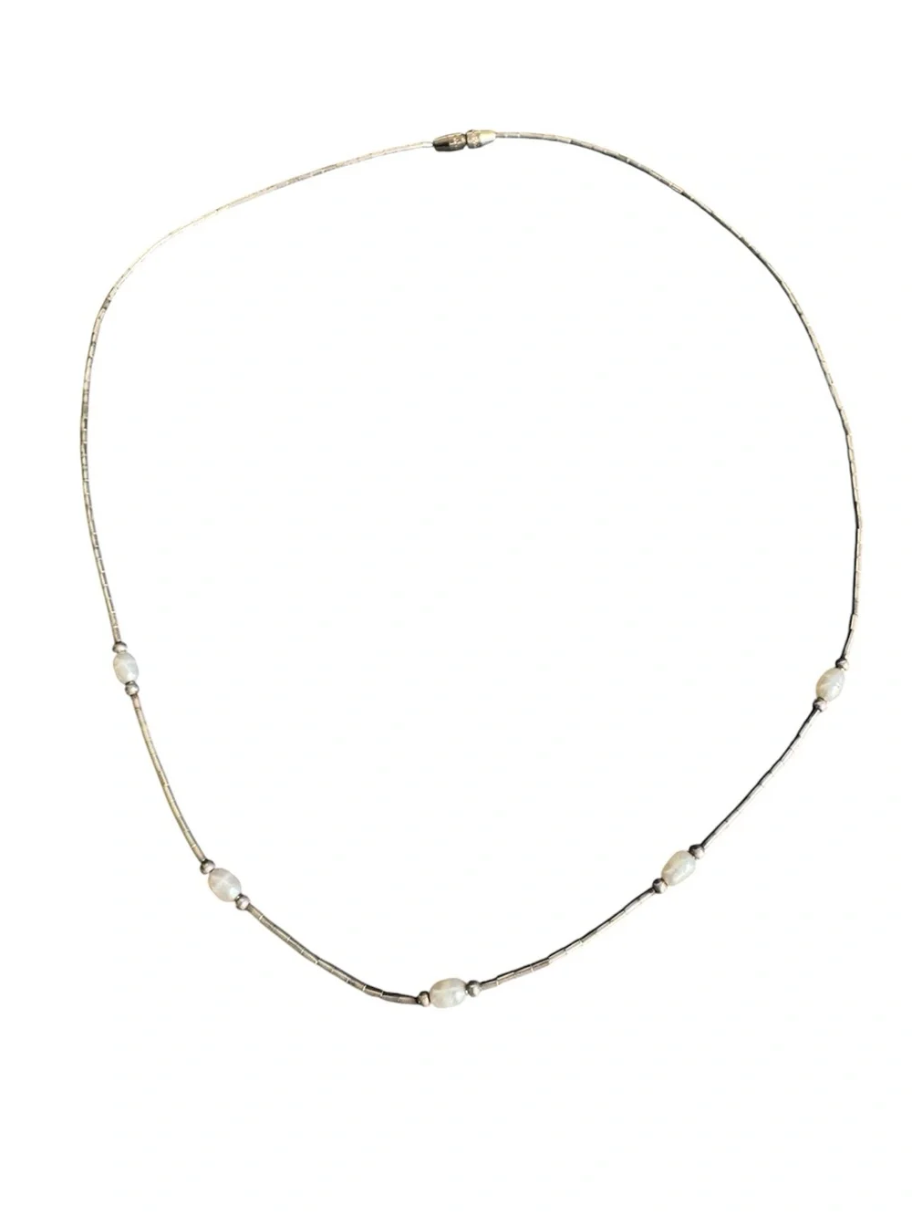 Vintage Rice Pearl Necklace Liquid Silver Bead Dainty Feminine Choker 16